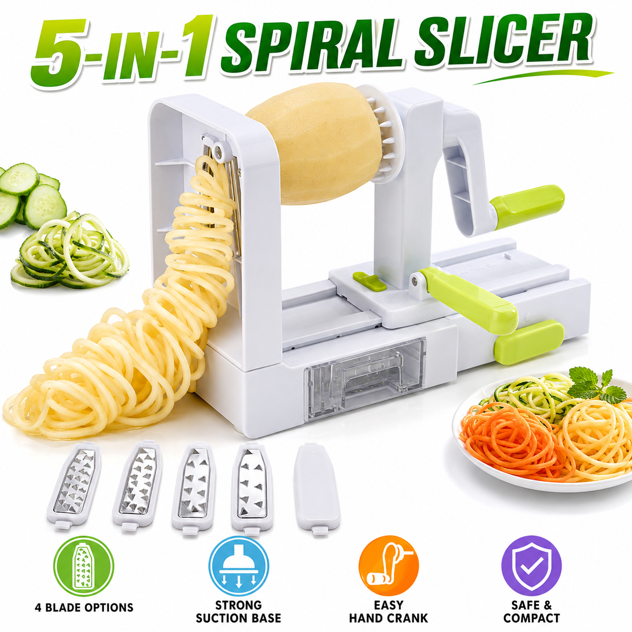 5 in 1 Hand Crank Vegetable Sp - Spiralizer Vegetable Noodle review and price